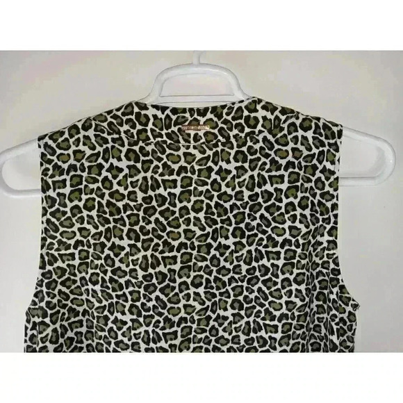 Michael Kors Women's Animal Print Lace Up Black Brown Sleeveless Tank Top sz L - Picture 4 of 11